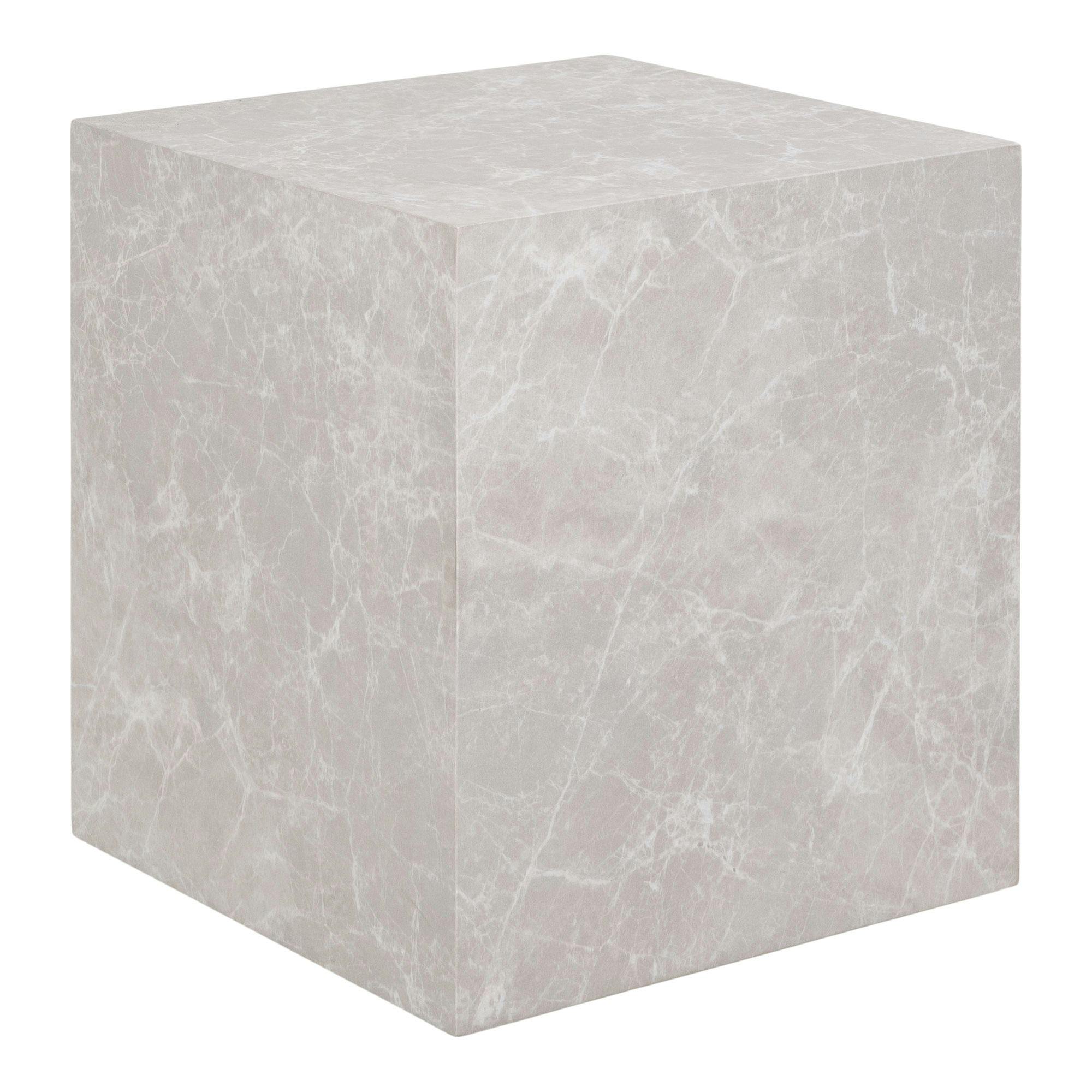 Bout de canapé cube - effet marbre beige, design contemporain TRINITE