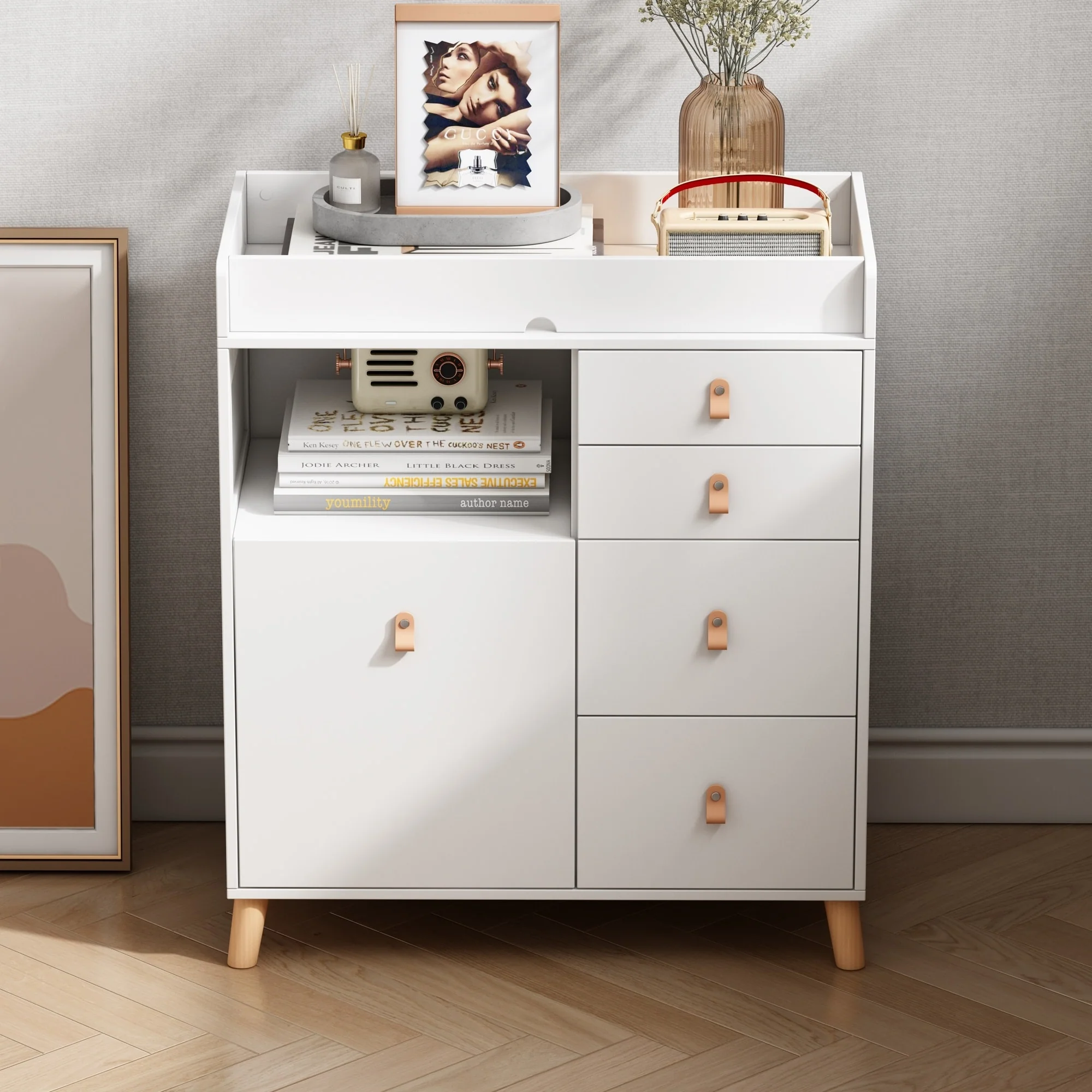 Versatile Nursery Changing Station with Ample Storage - White Dresser