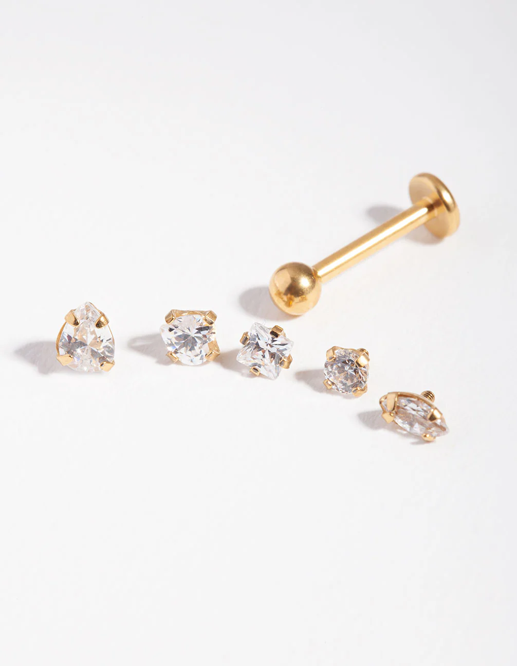 Surgicl Steel Single Flat Back Bar & Mixed Cubic Zirconia Interchangeable Ends 6-Pack