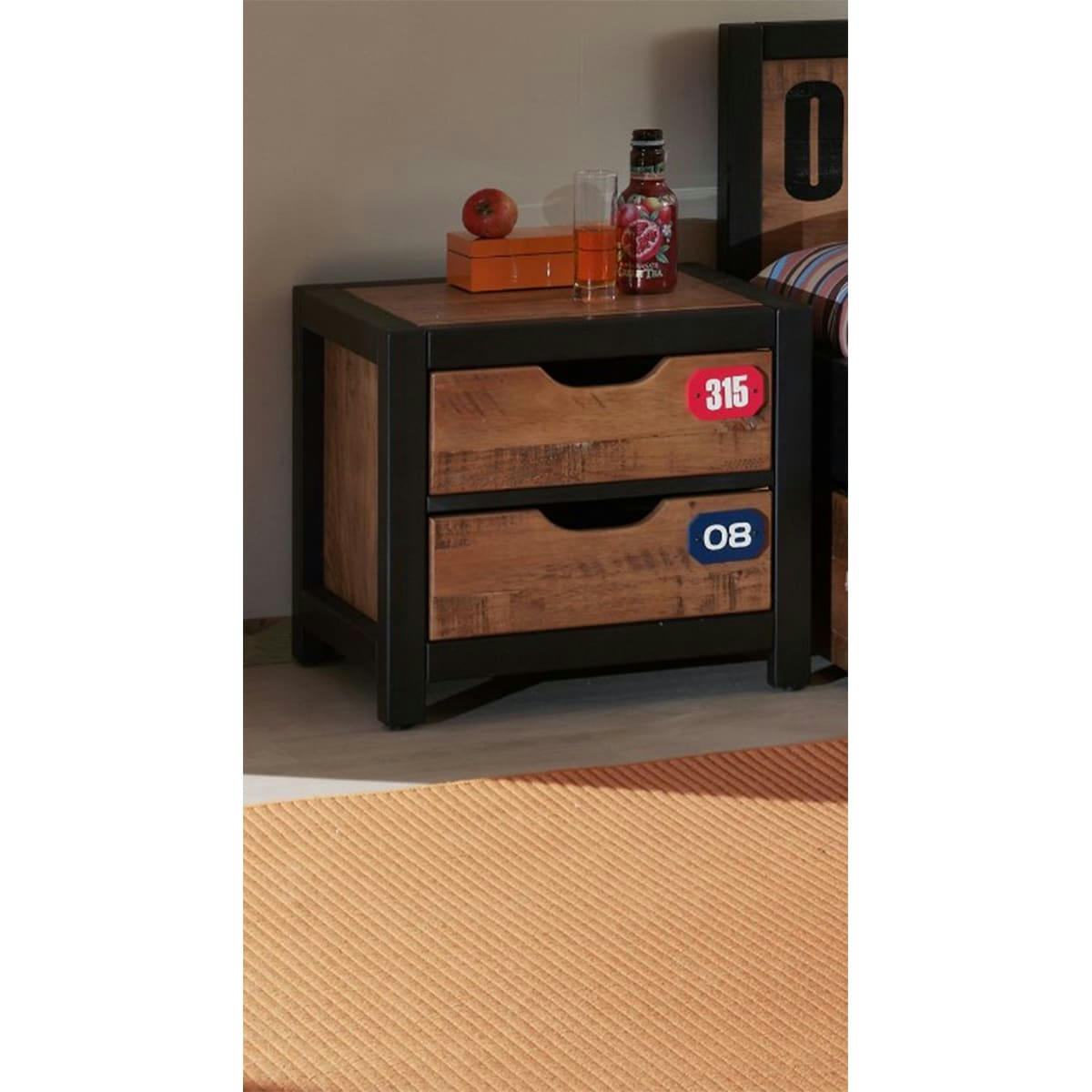 ALEX - Table de chevet 2 tiroirs noir naturel