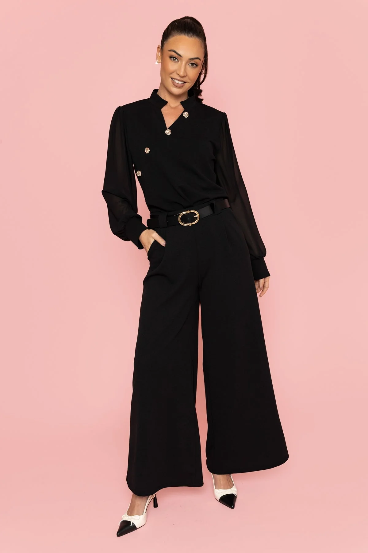 Black Button Detail Top