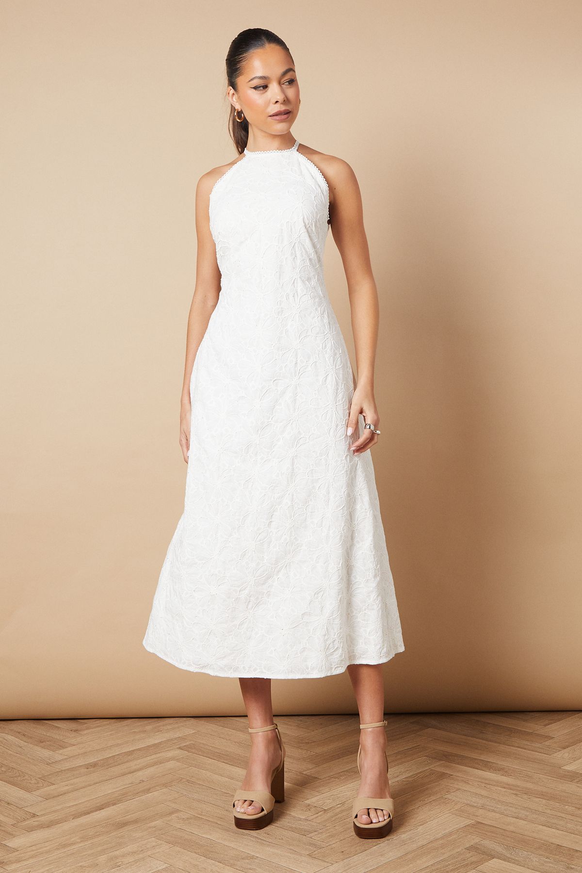 Oasis Floral Lace High Neck Midi Dress