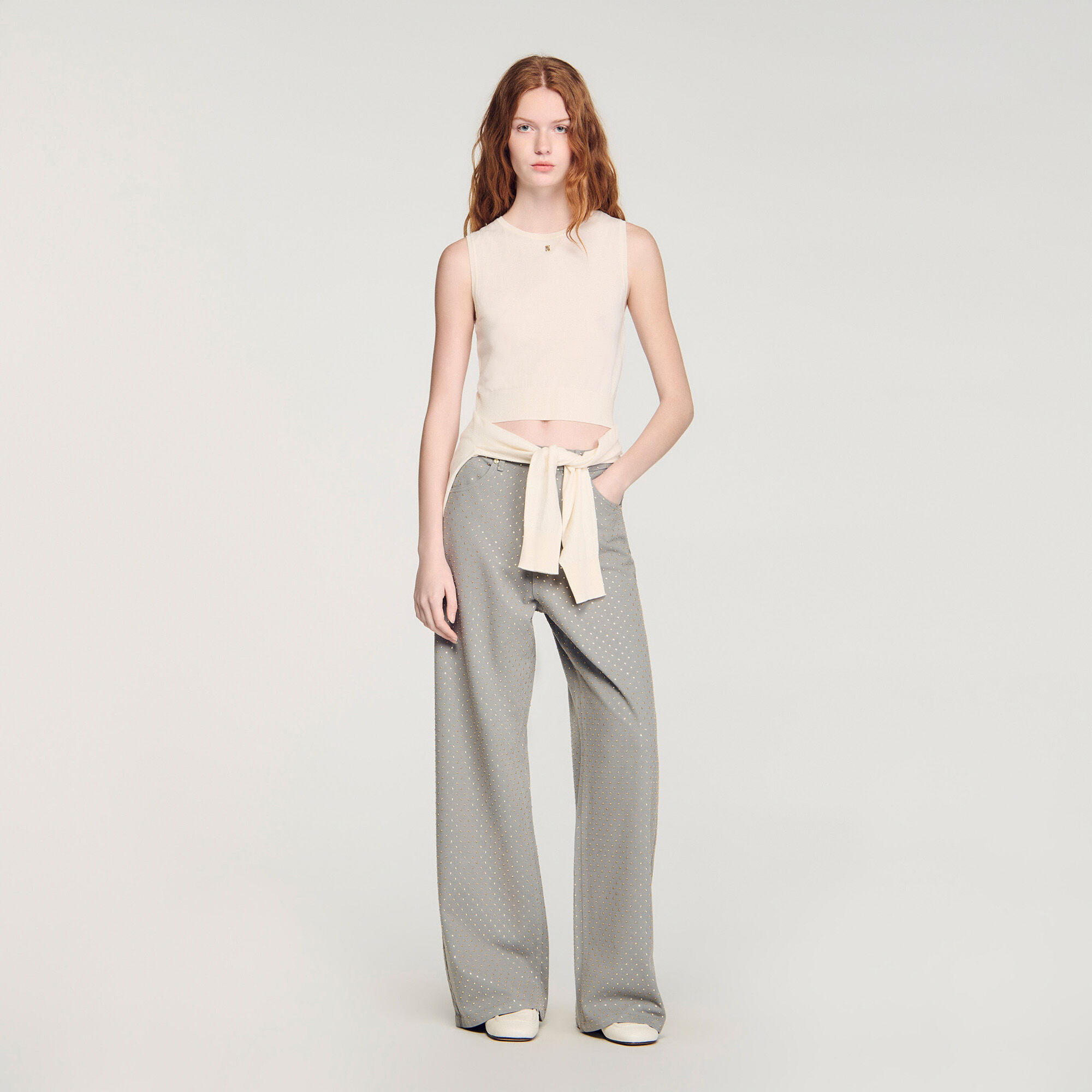 Pull court sans manches en maille