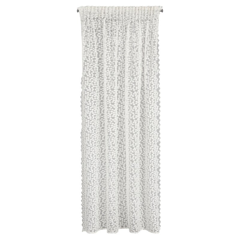 Firana 130x270 Daisy biała z haftem kwiatowym gotowa na taśmie