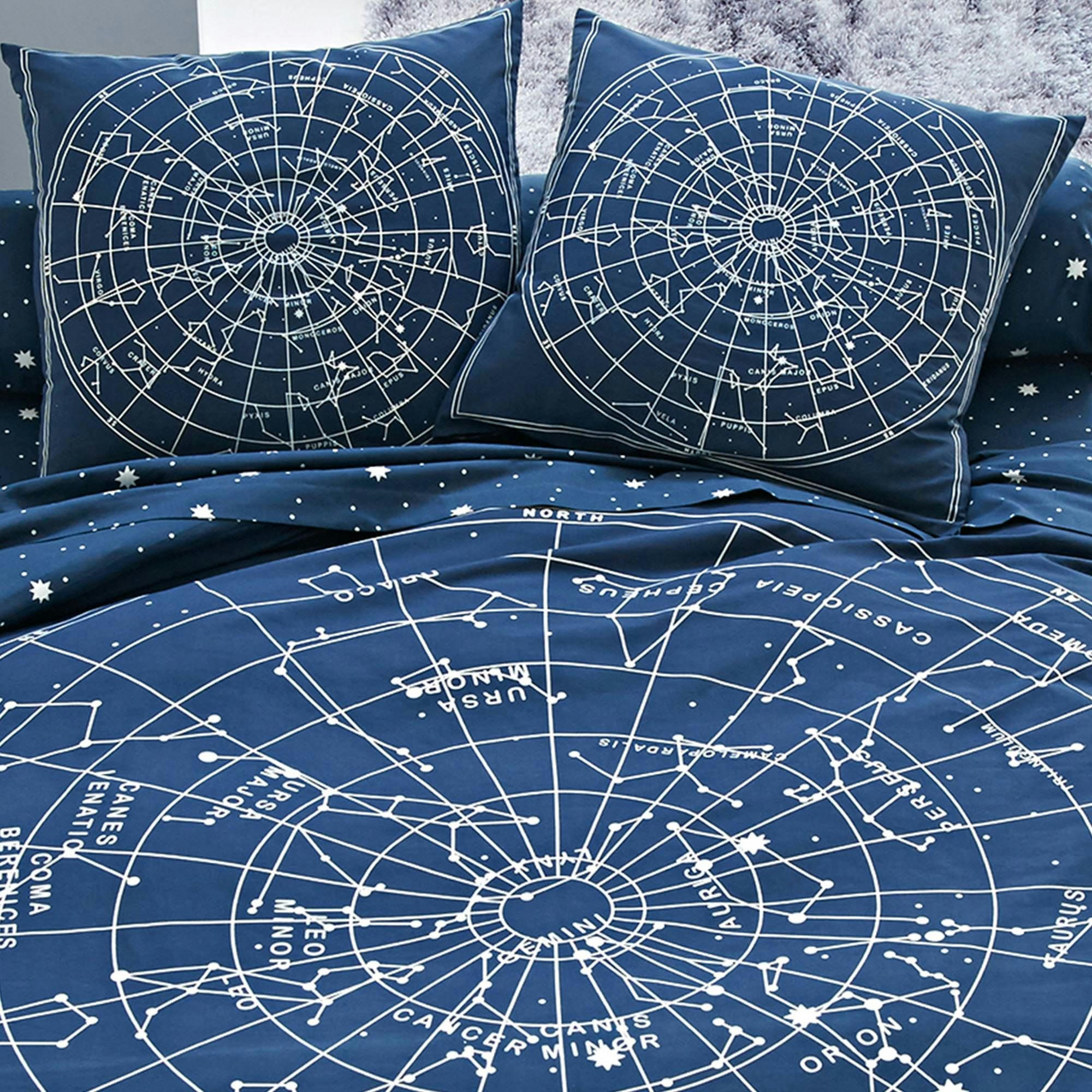 CONSTELLATION - Drap-housse 160x200x28 bleu marine en coton