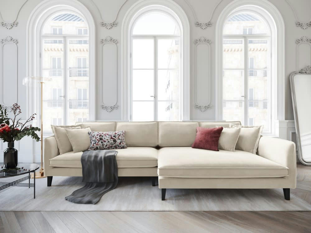 PROVENCE - Canapé d'angle 4 places en velours beige