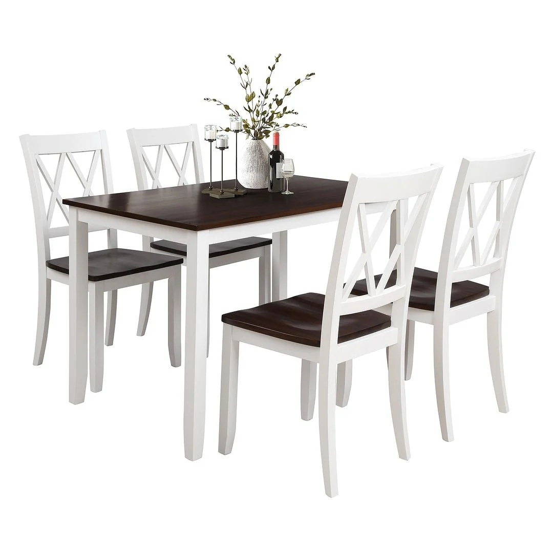 5 PCS Farmhouse Cherry Top Dining Table Set for 4 With 4 Chairs
