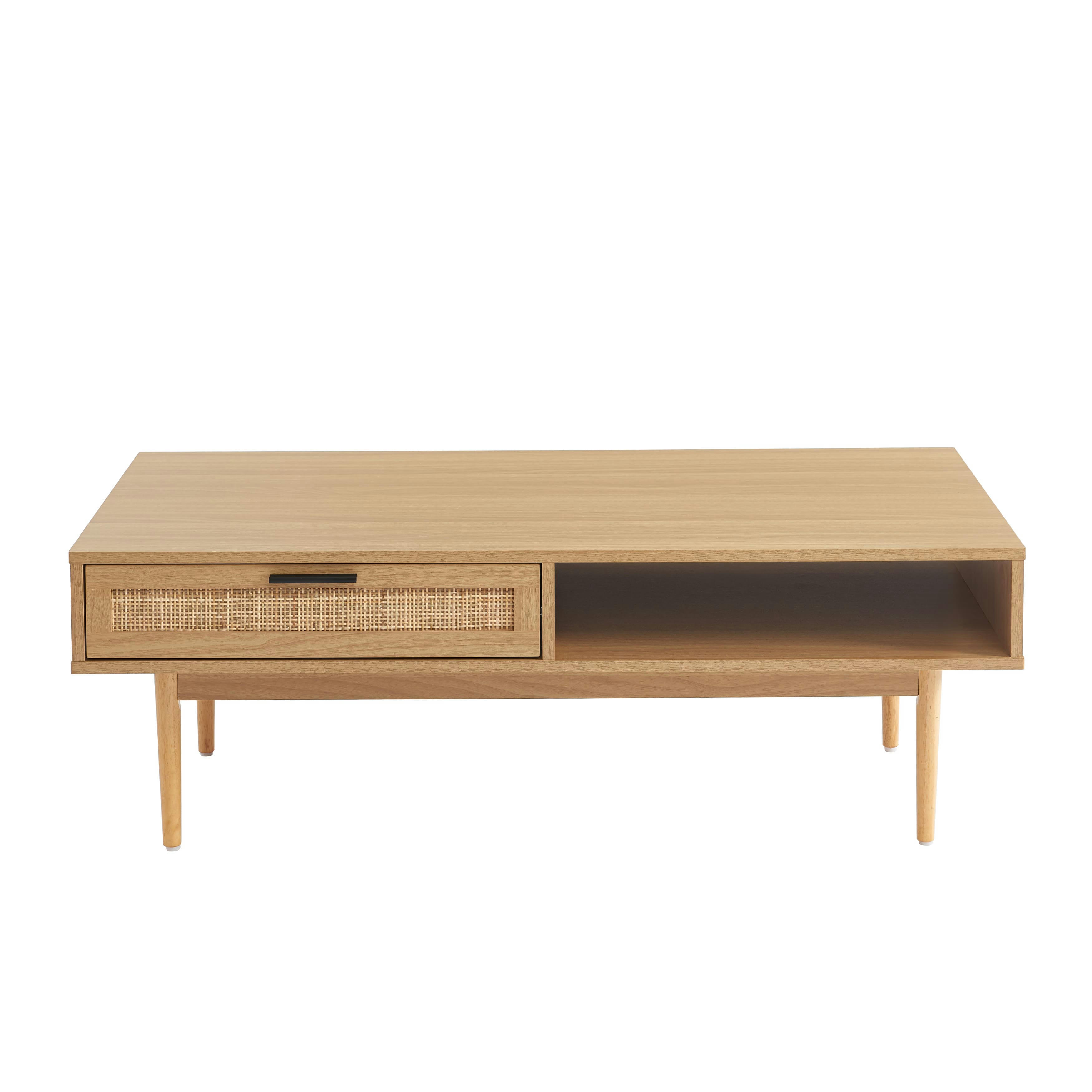 AMANA - Table basse  effet chêne et cannage rotin 115cm