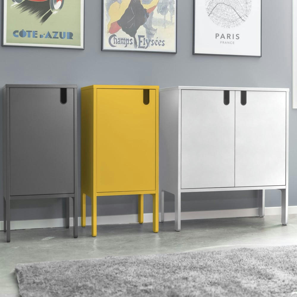 UNO - Petit meuble de rangement en bois H89cm jaune moutarde