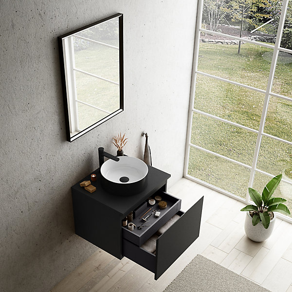 Meuble sous vasque suspendu noir mat l.60 x H.46,5 x P.50,5 cm, Pura