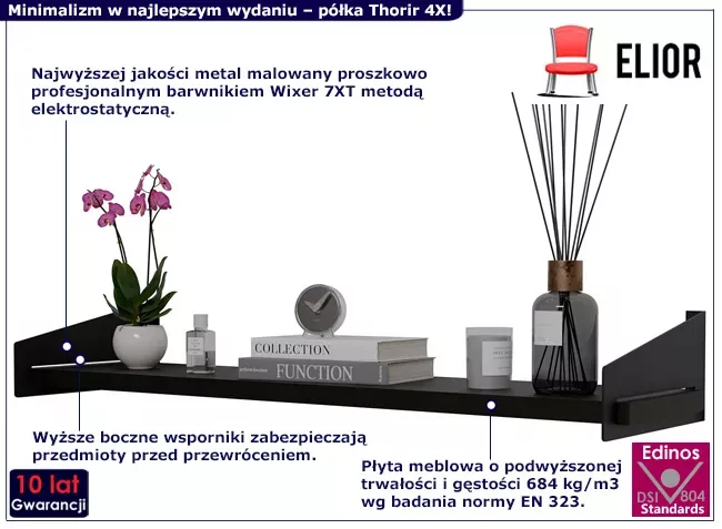 Czarna wisząca półka nad biurko - Avax