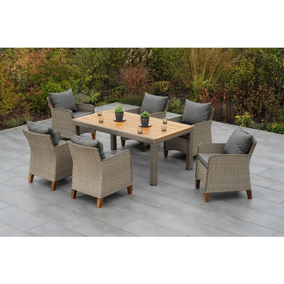 Gartenmöbelset »Avellino«, 7-tlg., inkl. Auflagen, Aluminium/Kunststoffgeflecht/Akazie