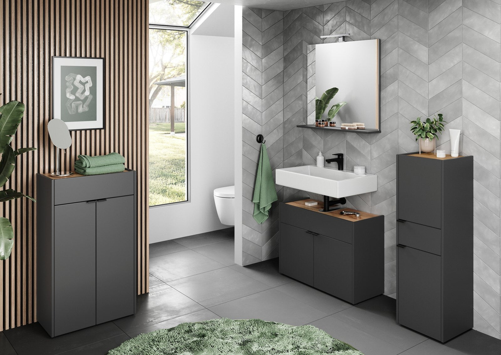 Germania Forano Grafiet   Eiken Wastafelonderkast 80 cm