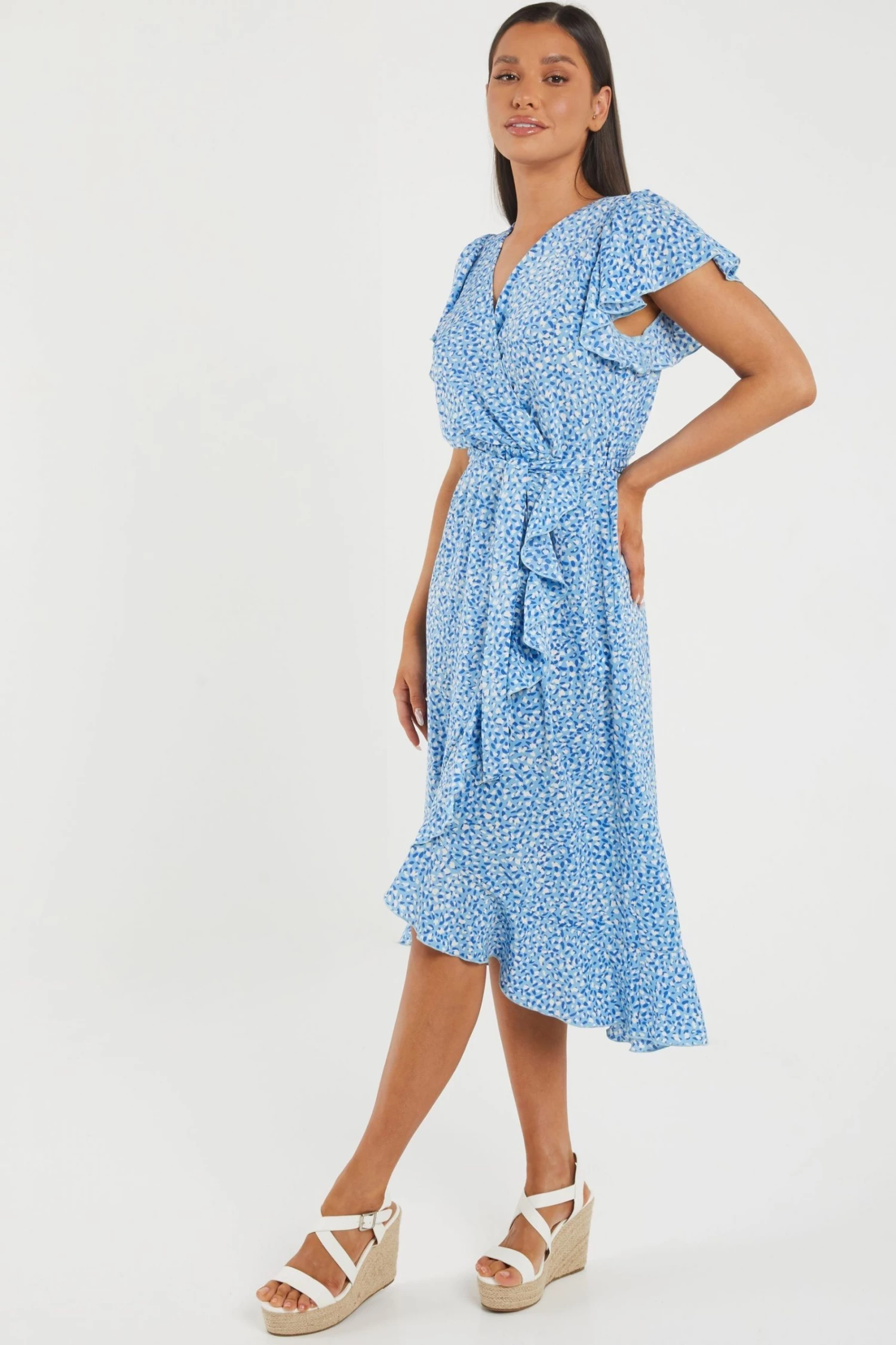Quiz Blue Animal Print Wrap Midi Dress