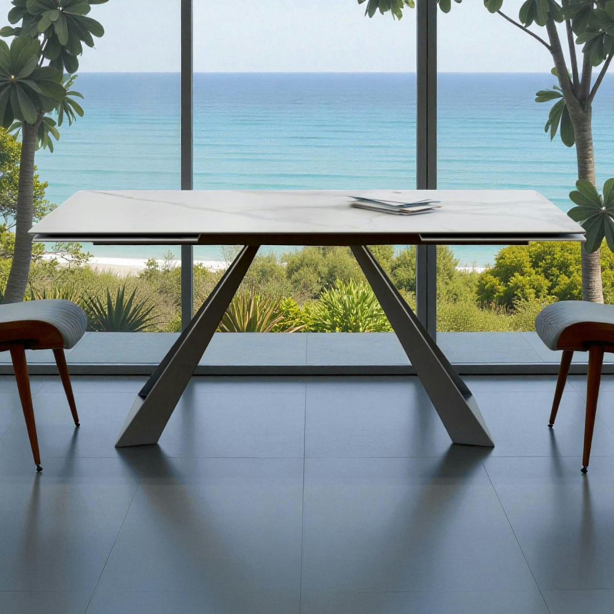 Table à manger extensible en céramique blanche 180-280 LOMBARDIE