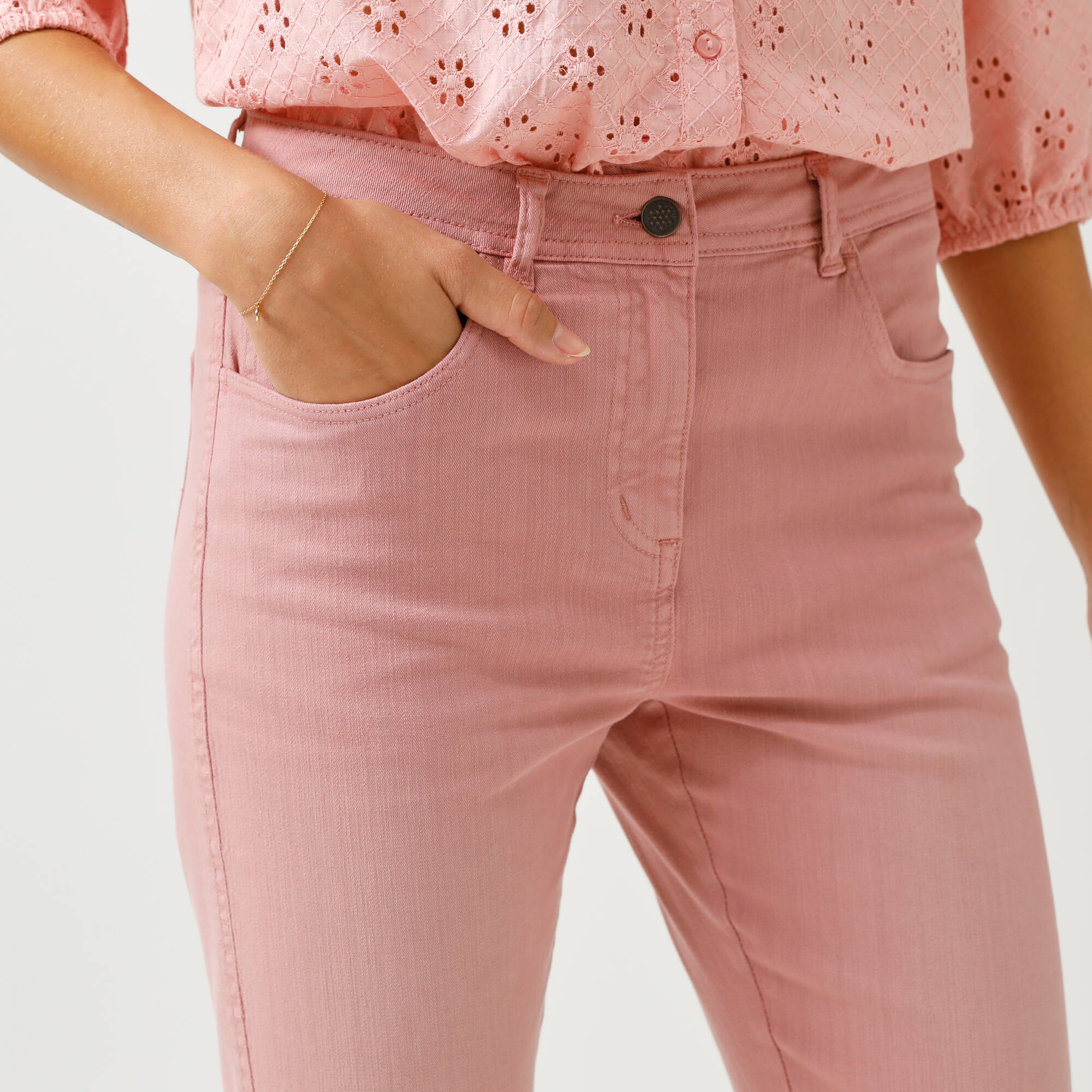 Pantalon slim, taille haute, petite stature
