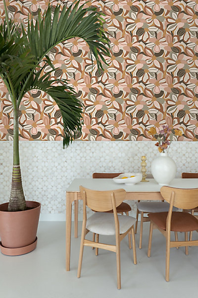 ESTAhome papier peint fleurs terracotta et rose clair 50 x 900 cm