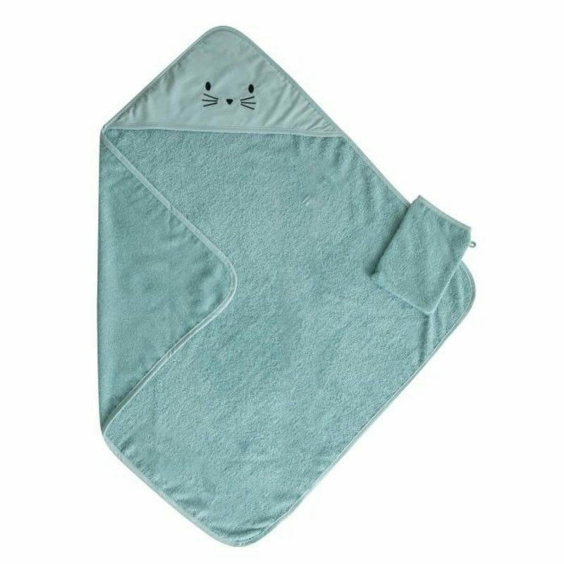 - Coffret sortie de bain et gant rigolo coton bleu 75x75cm