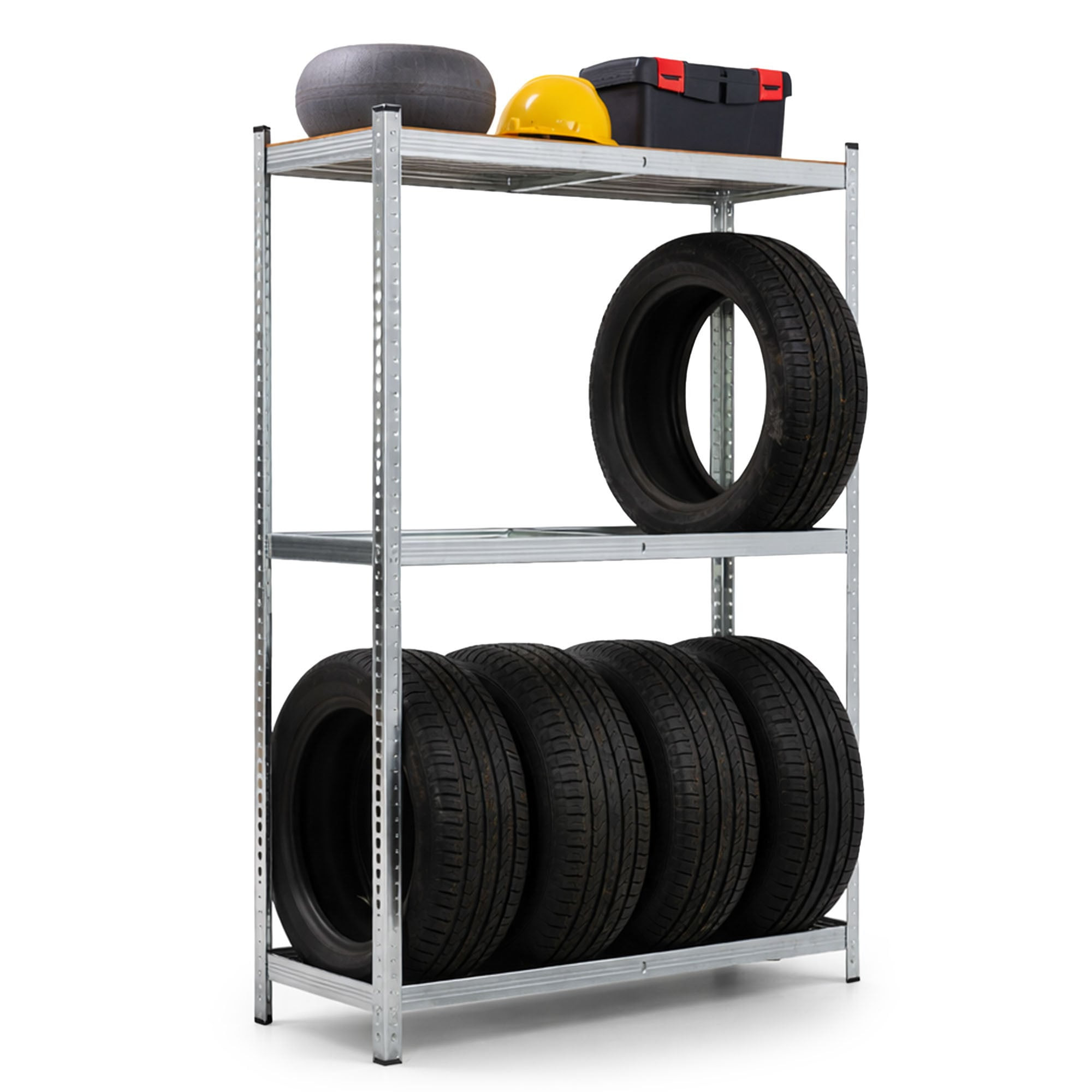 Regał na opony metalowy garażowy 120 cm 3 półki 120x40x180 Srebrny