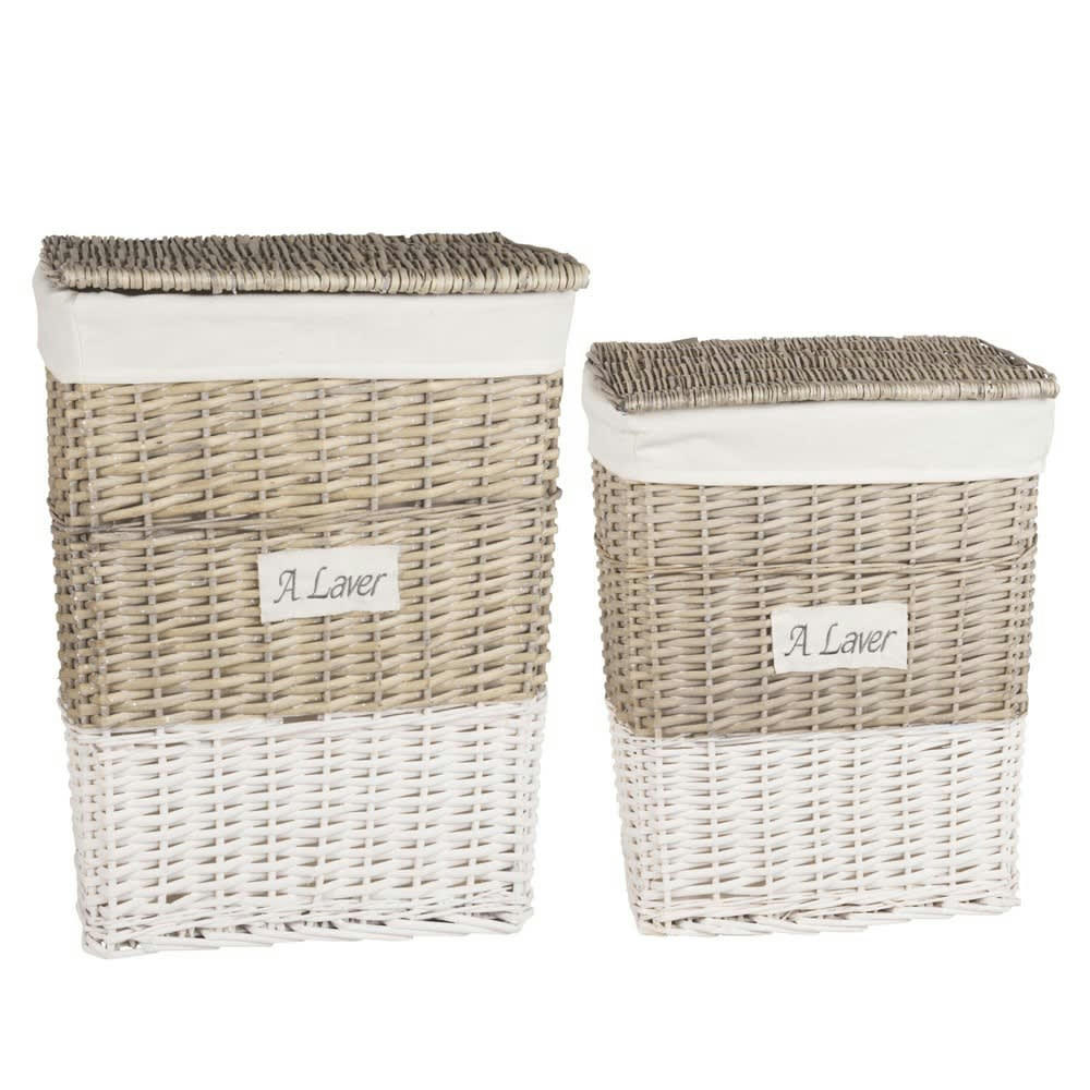 - 2 paniers à linge en rotin et lin