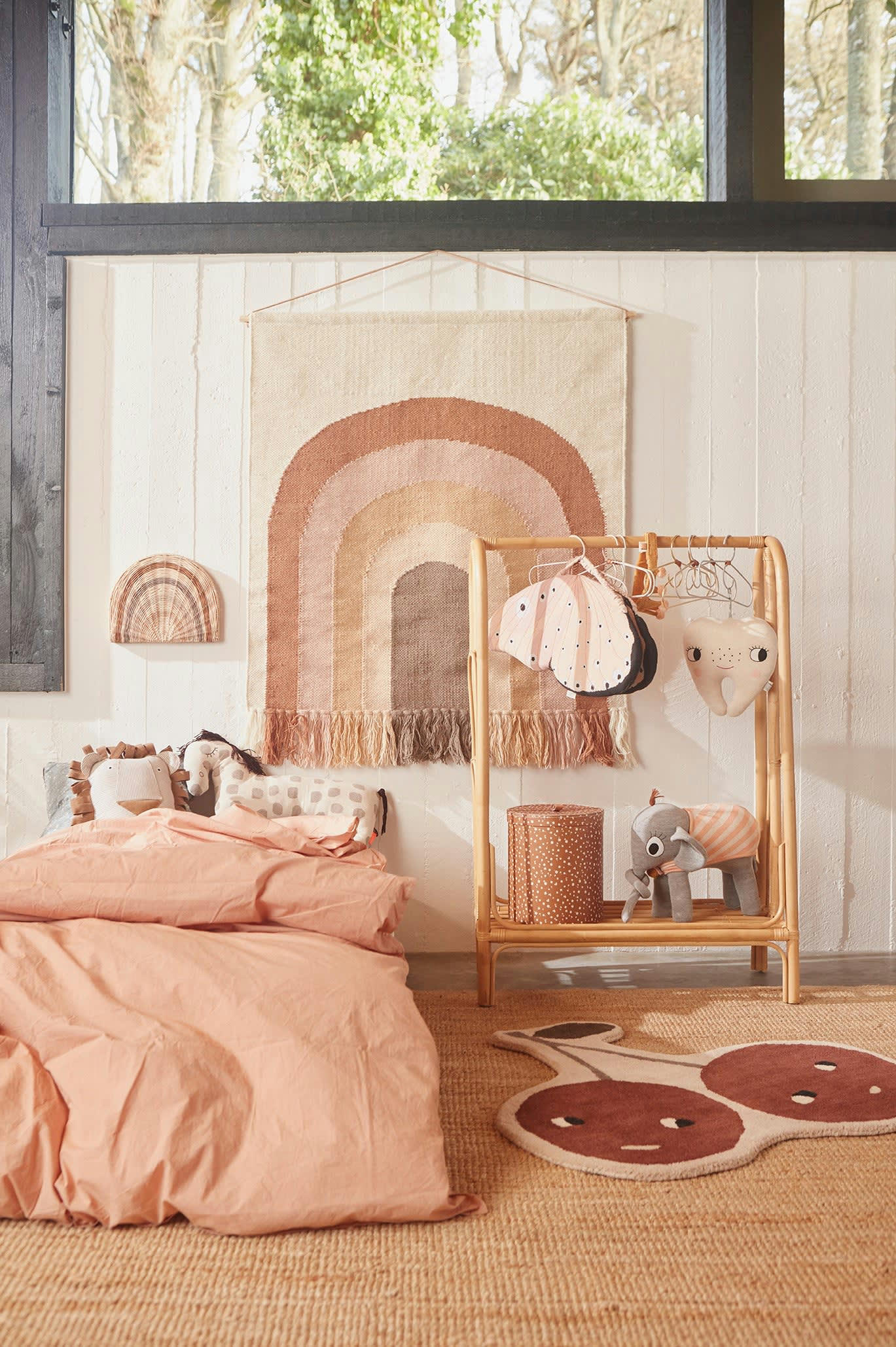 RAINBOW - Porte-manteaux marron rotin H110x74x34cm