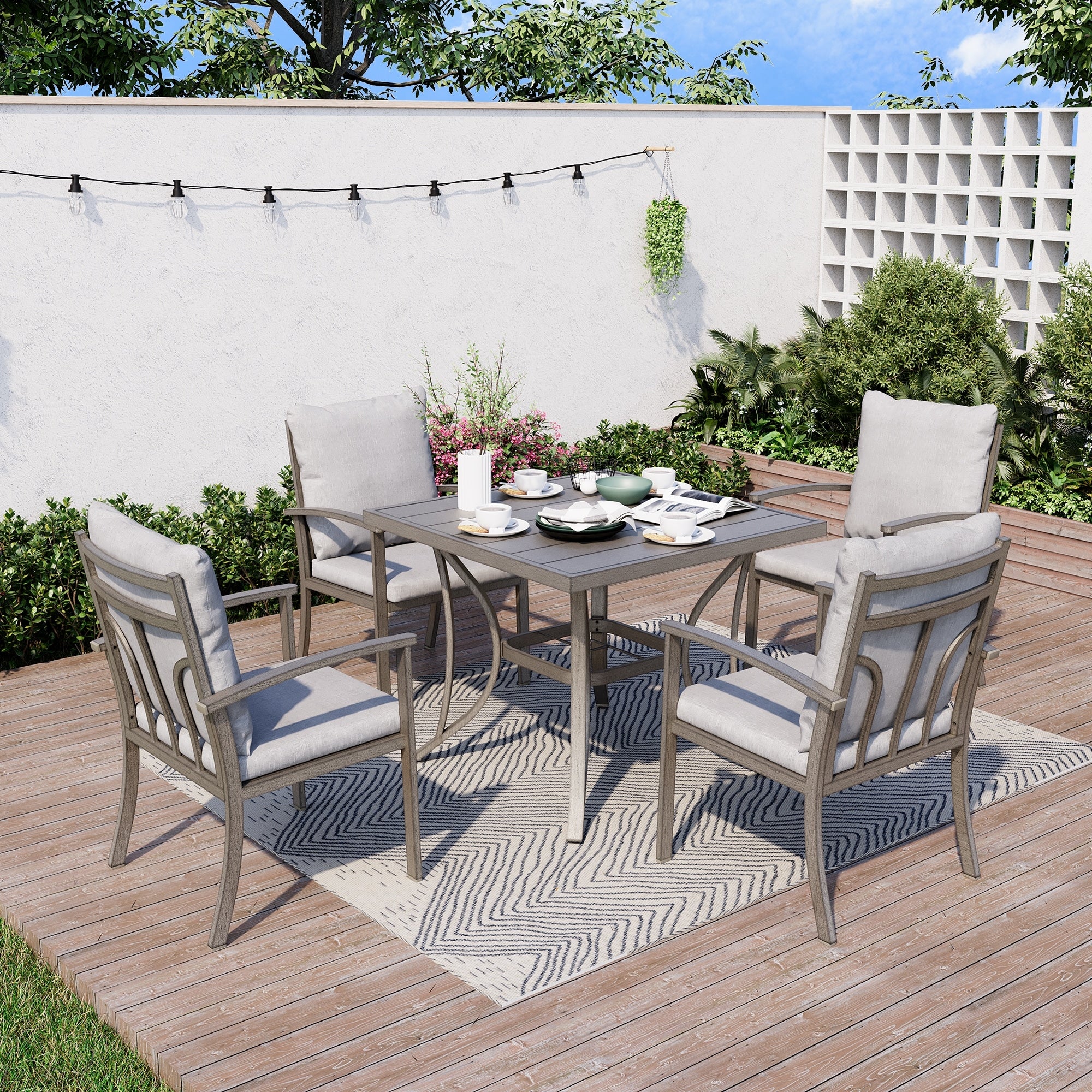 5-Piece Aluminum Patio Dining Set with Table and Washable Light Gray