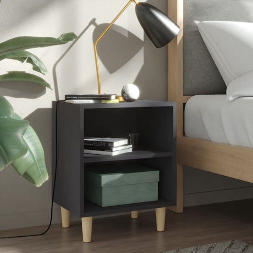 NNEVL Bed Cabinets with Solid Wood Legs 2 pcs Grey 40x30x50 cm