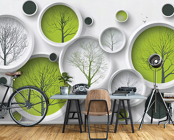 Papier Peint Panoramique Intissé 3D Abstrait Vert - 400x280 cm - Papier Peint Chambre et salon