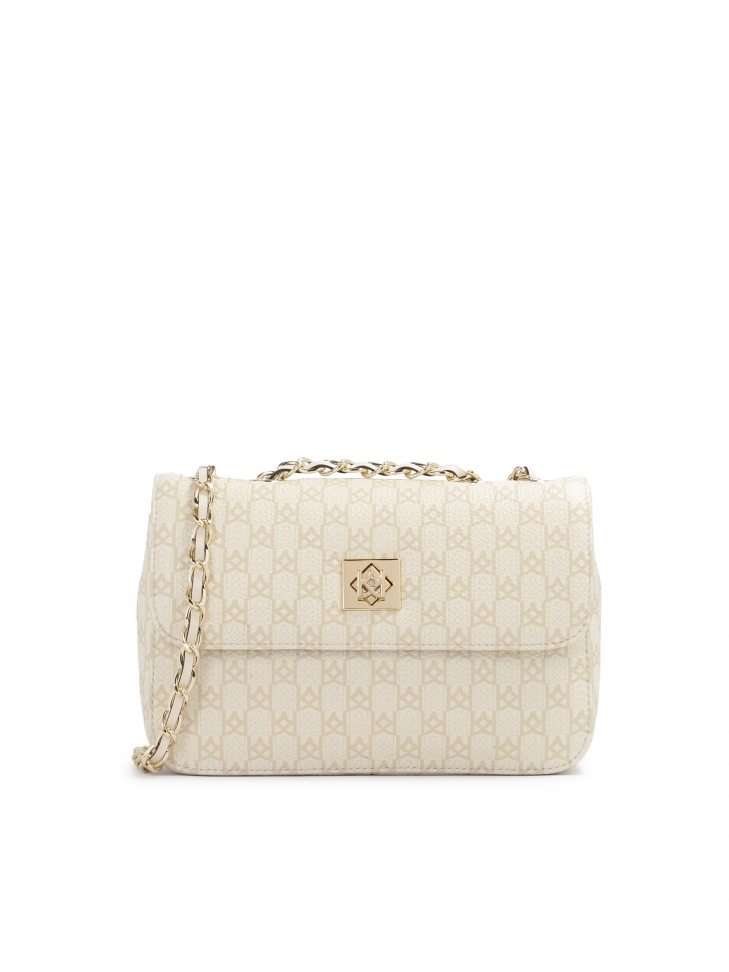 Sleek leather handbag in beige print