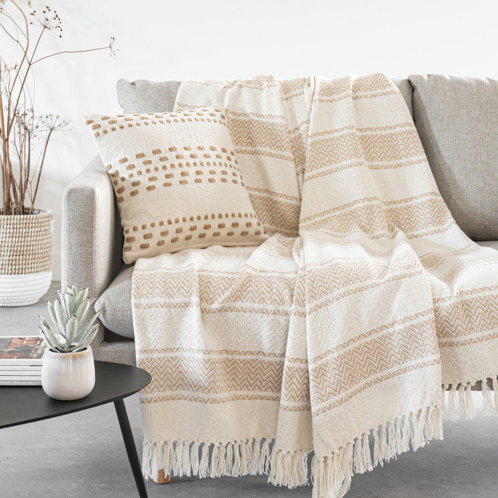 MERYL - Plaid en coton beige 160x210