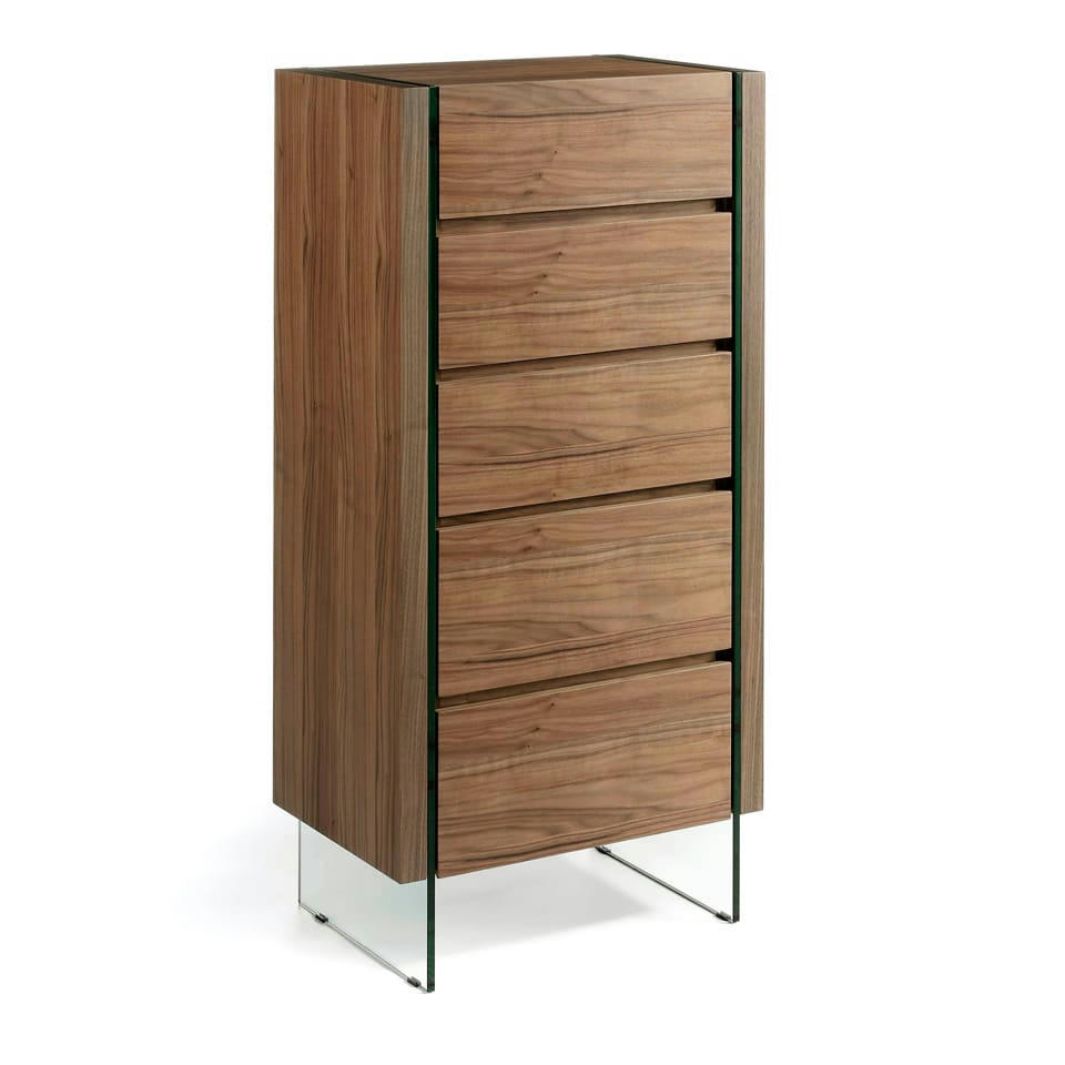 - Chiffonnier effet bois noyer et verre