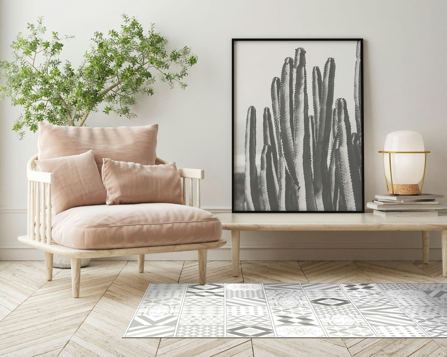 ALFOMBRAS AZULEJOS - Tapis vinyle carreaux ciments love gris 200x200cm