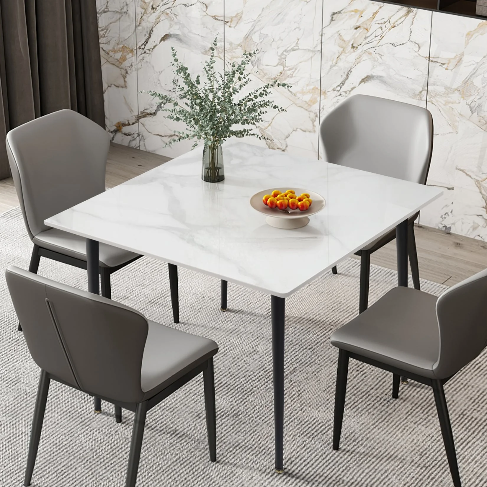 Modern Slate Kitchen Dining Table with Sintered Stone Top Metal Legs (Table Only) - 31.5x31.5x30 inch