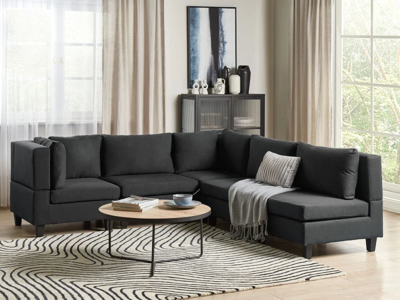 Narożna sofa modułowa tapicerowana 5-osobowa czarna