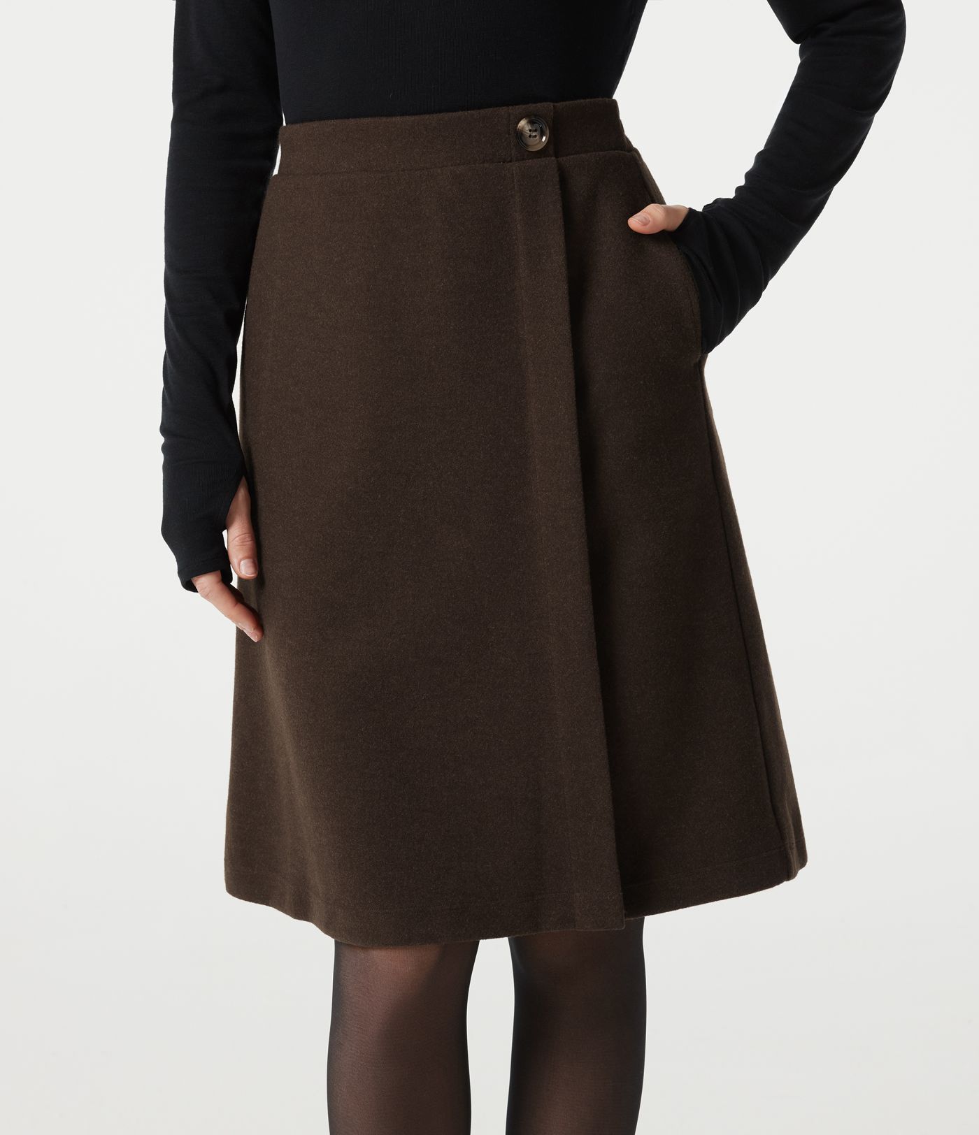Jupe tailleur midi taille haute en polaire à poches