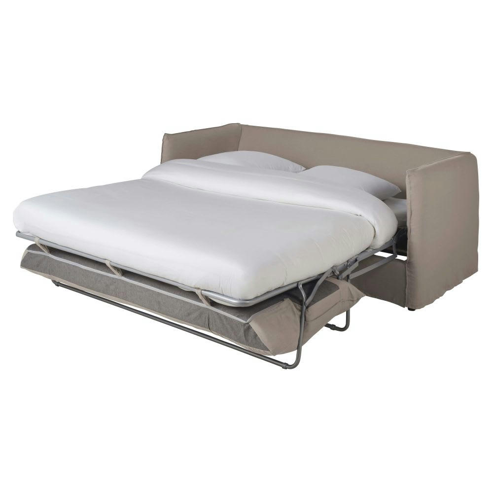 Louvain - Housse de canapé convertible 3/4 places en lin supérieur beige ficelle