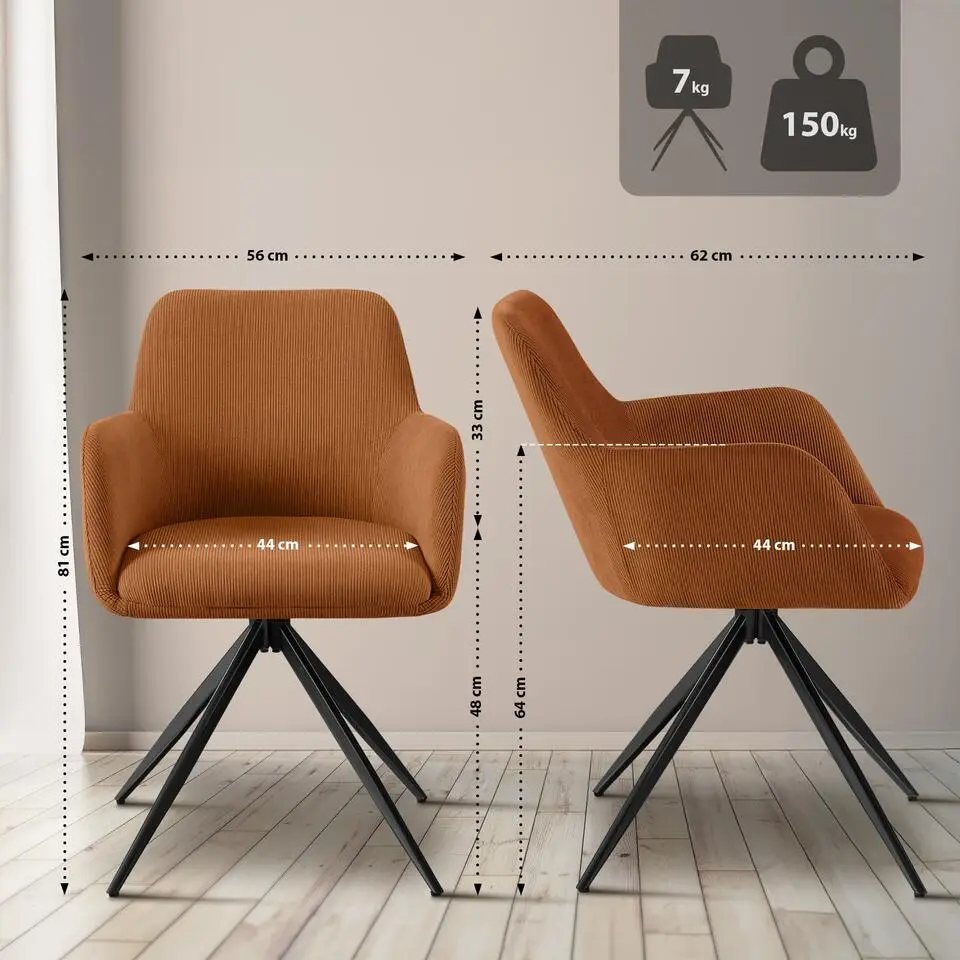 CLP Eetkamerstoel Olema zwart Frame - Ribstof - oranje