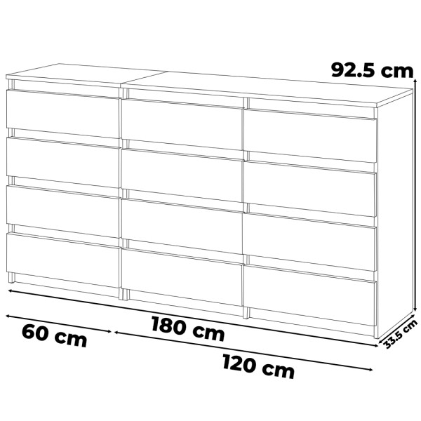 Komoda 12 szuflad szafka 180cm salon sypialnia sonoma biały