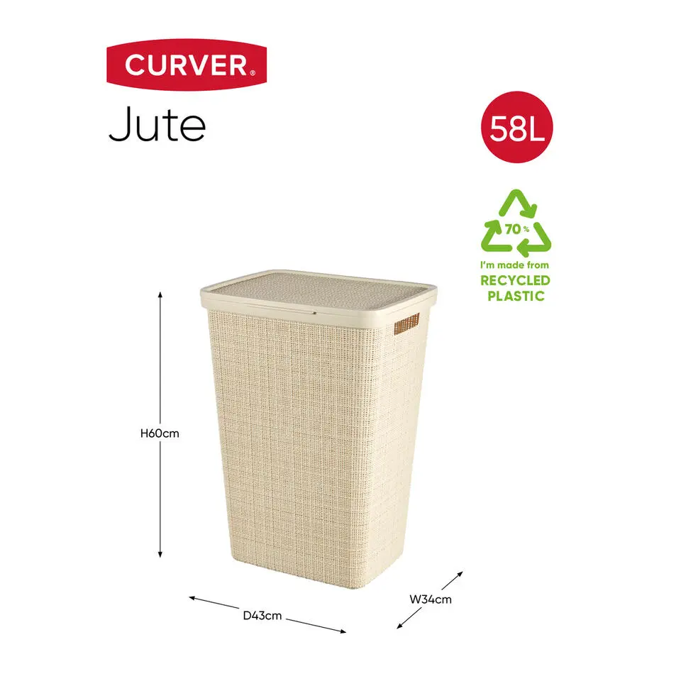 Curver Jute Wasmand met deksel - 58L - Gebroken wit
