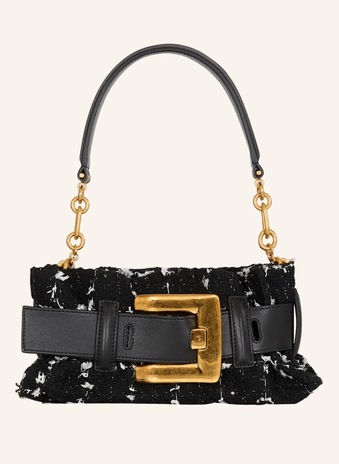 BALMAIN Anthem Mini-Tasche aus Tweed und Glattleder