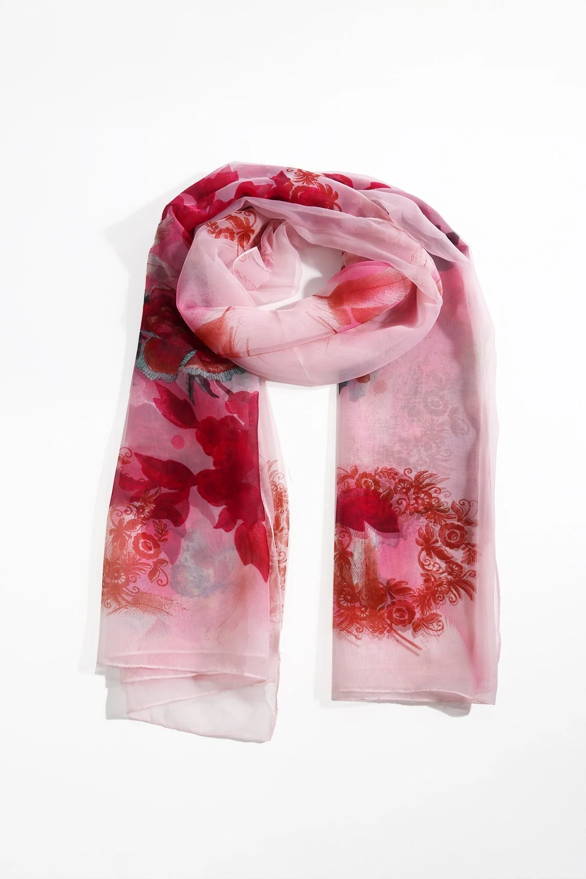 Pink Two Tone Floral Scarf