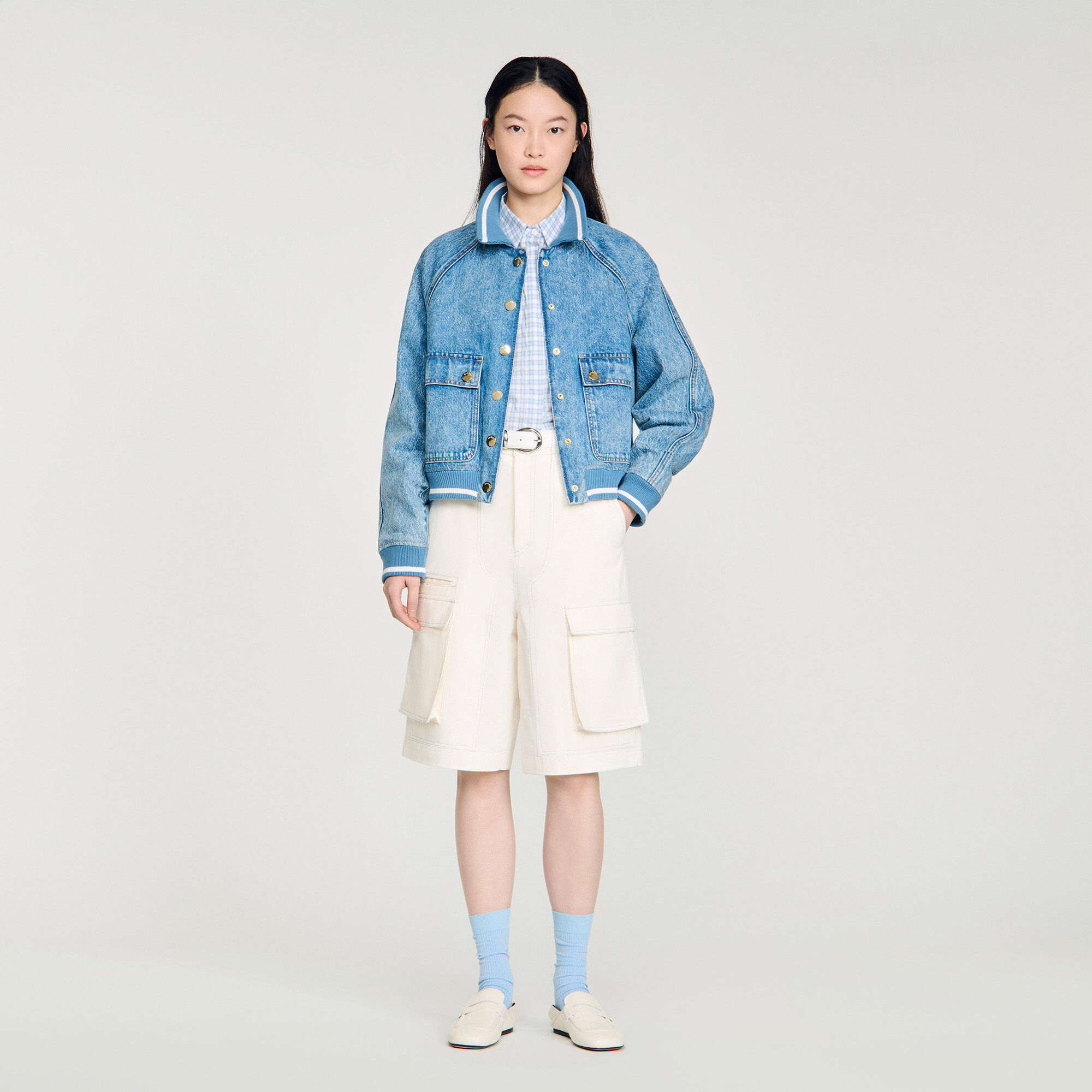 Blouson en jean à bord-côtes