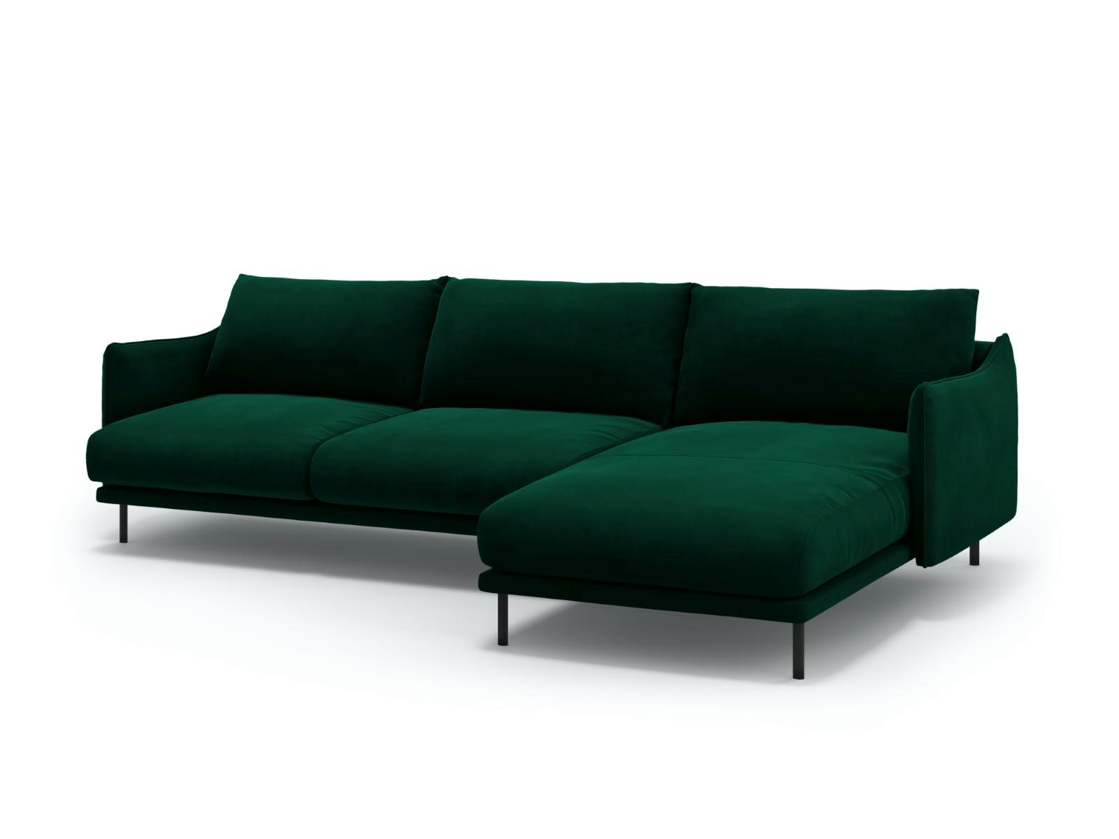 PARIS - Canapé D'Angle Droit 5 places en Velours Vert Bouteille