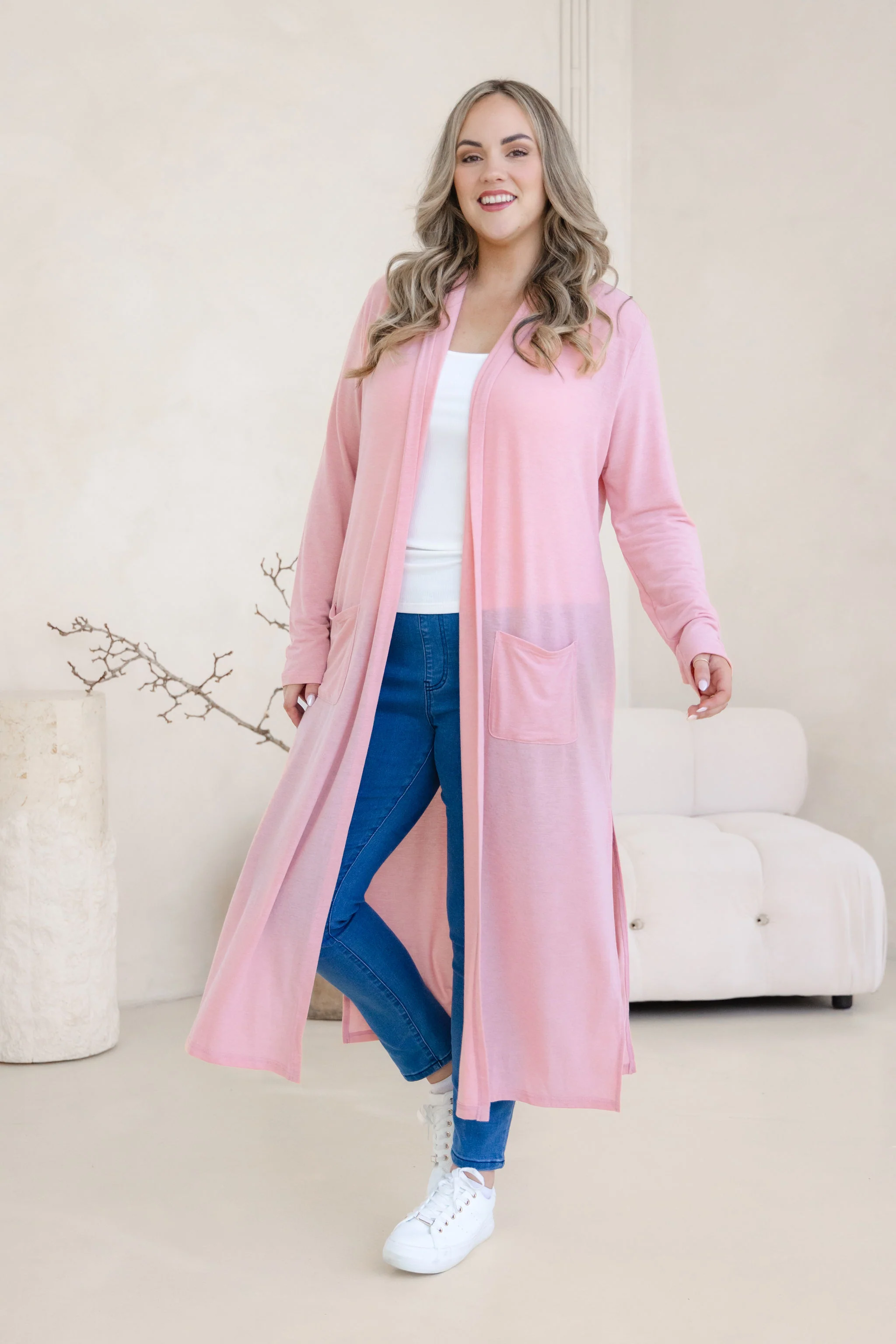 Jane Cardi Maxi Length in Dusty Pink