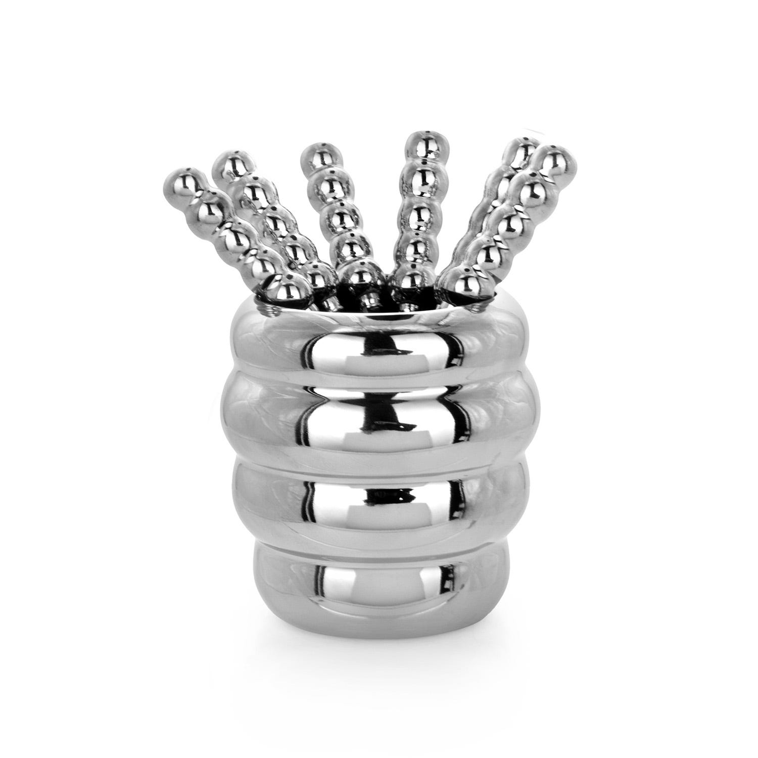 Set 6 forchettine con contenitore argentato Spiky Party