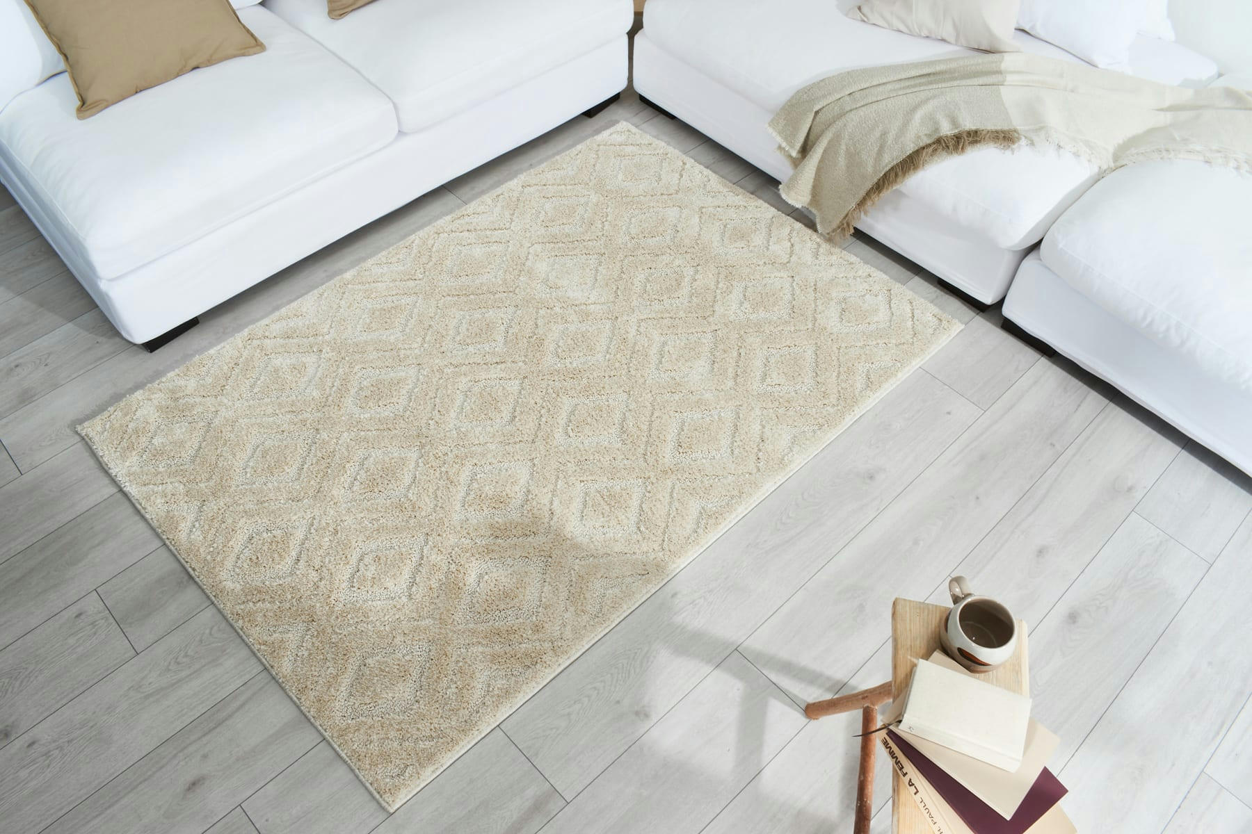 HARMONIE - Tapis salon motif losange en 3D crème - 120x170 cm