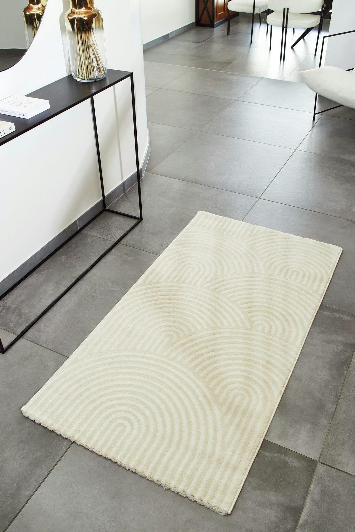 BIANCA - Tapis motif arc en relief creme - 80x150