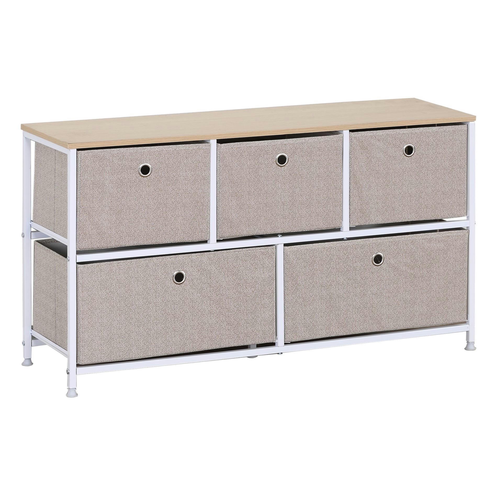 NORDIC - Buffet enfilade à 5 tiroirs en metal et tissu blanc et beige