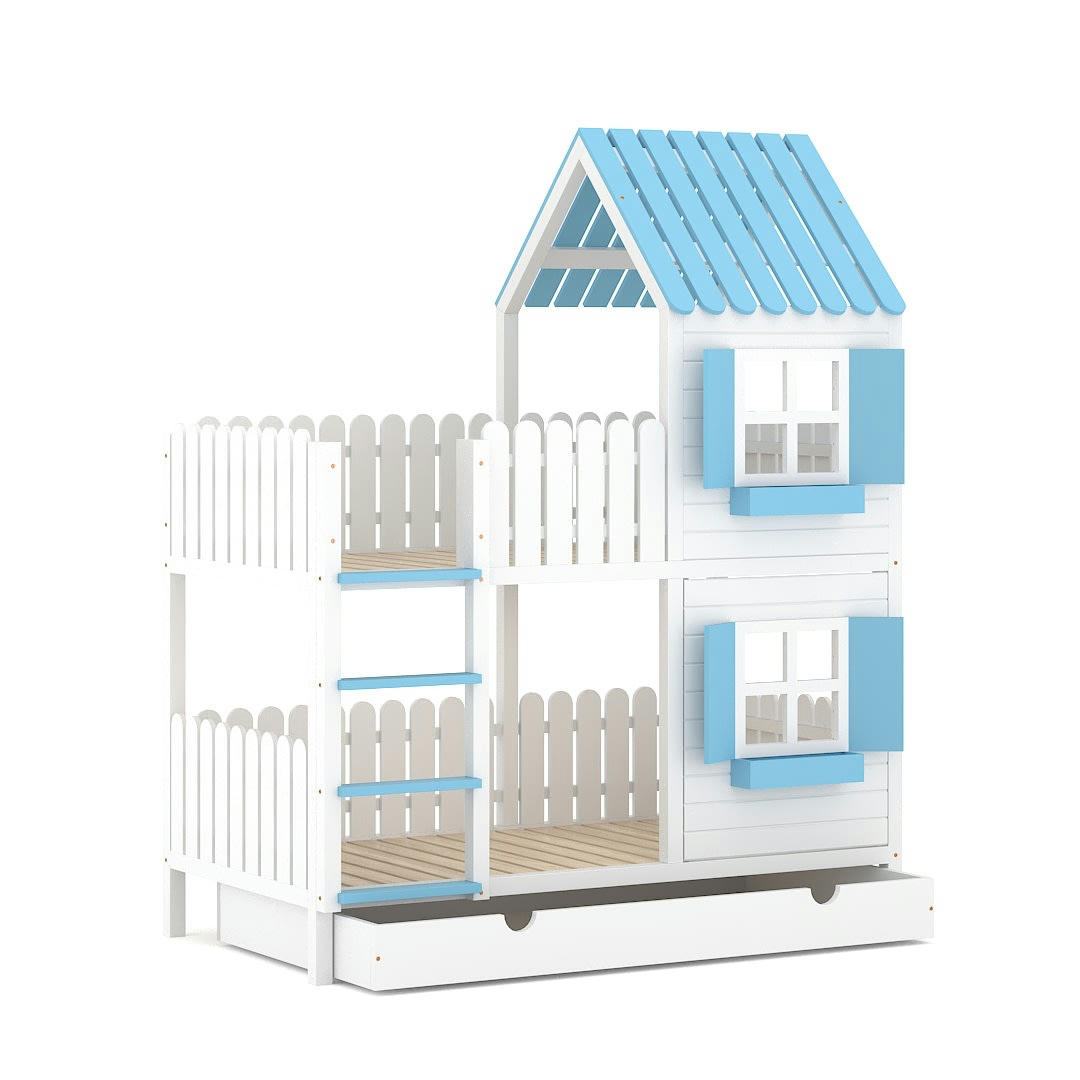 - Lit superposé en pin massif&HDF 190x90 bleu