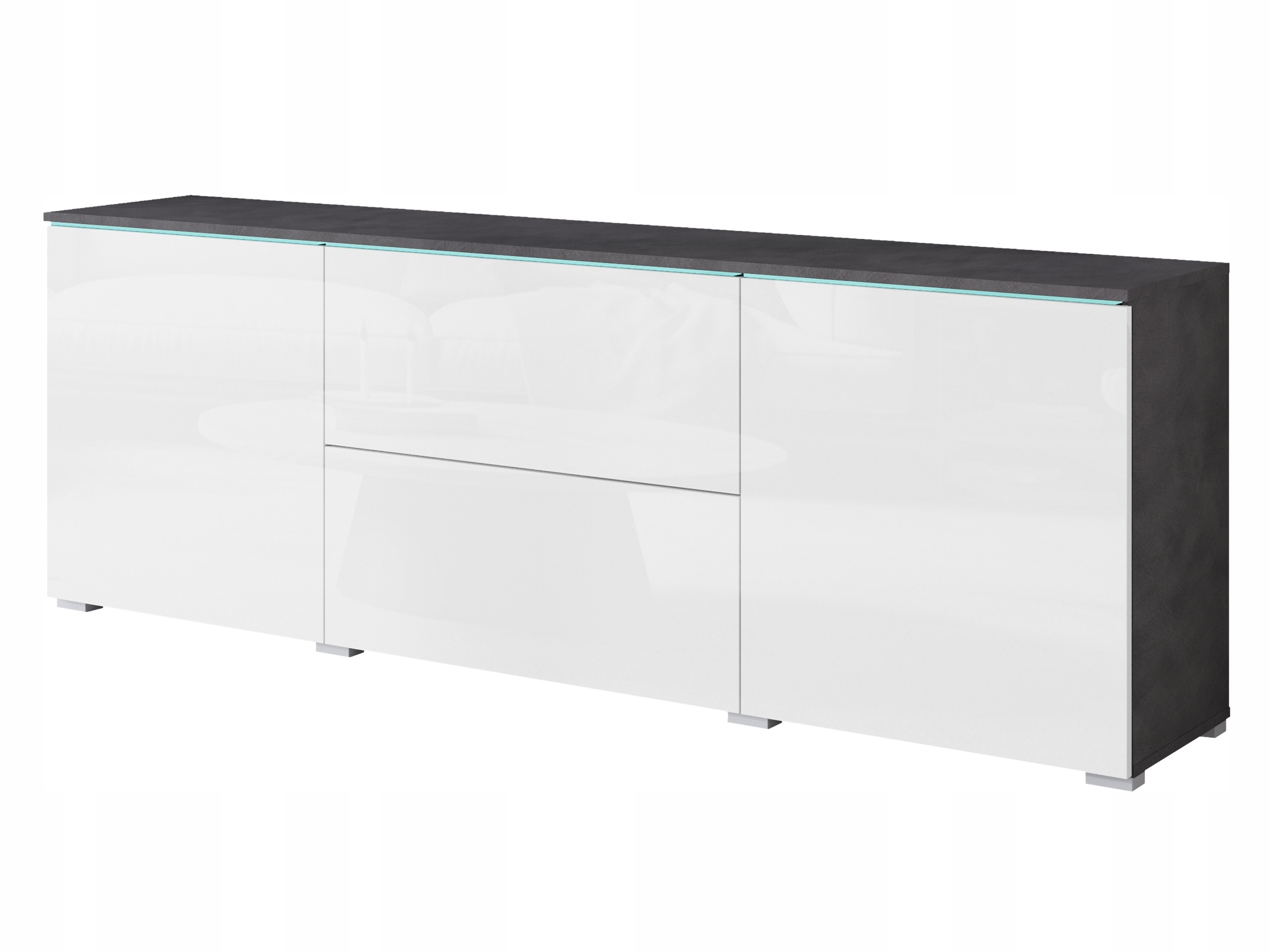 Nowoczesny lowboard 180 wysoka szafka RTV szuflady, matera/biały połysk